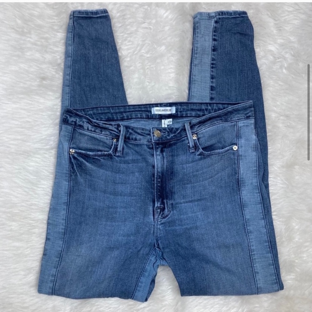 GOOD AMERICAN Good Waist Two Tone Skinny Jean